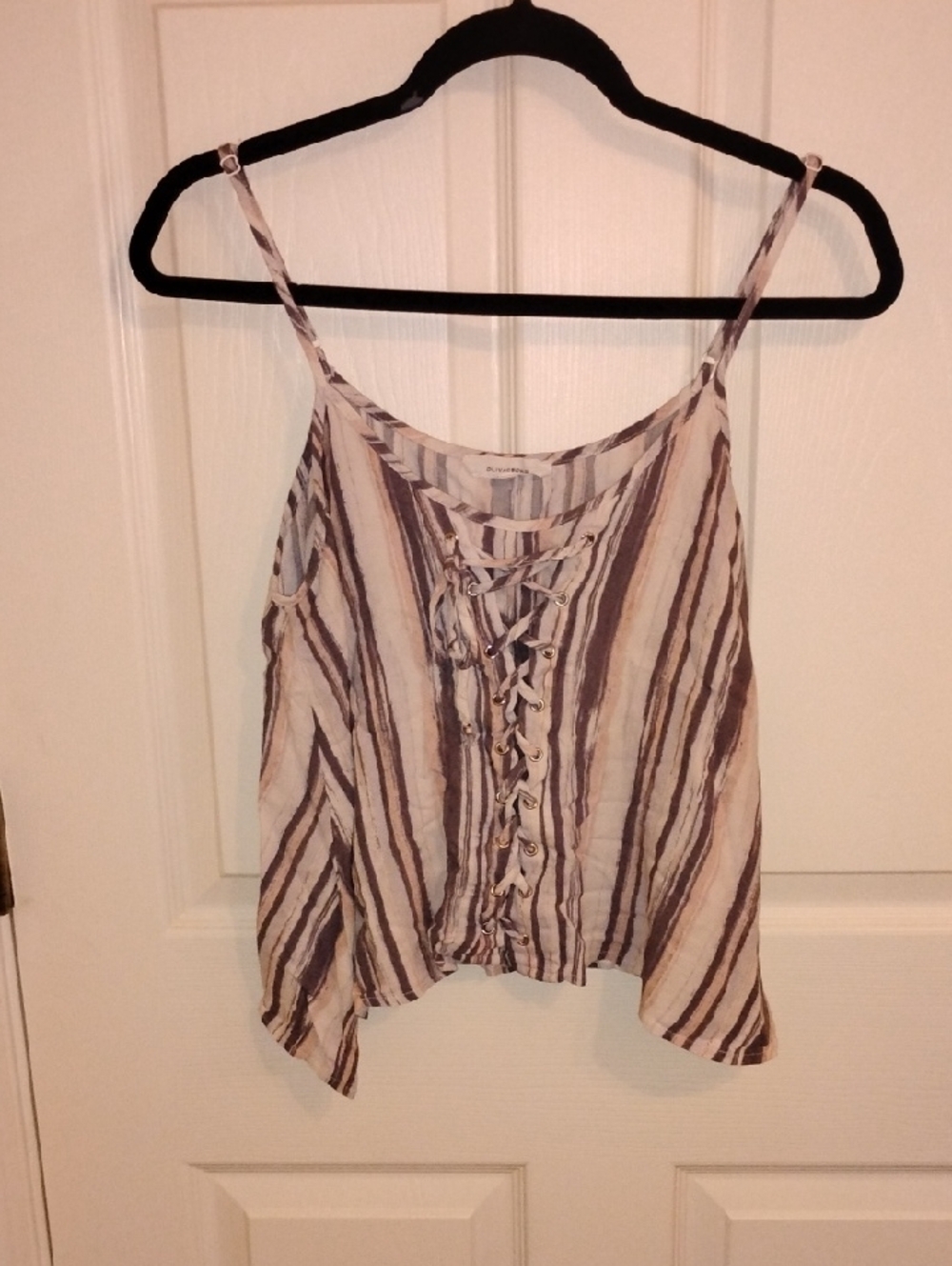 Olivaceous Striped Lace-Up Spaghetti Strap Camisole - Beige & Brown